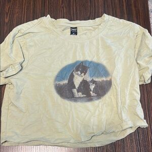 Green Crop Top with Vintage Cat Graphic